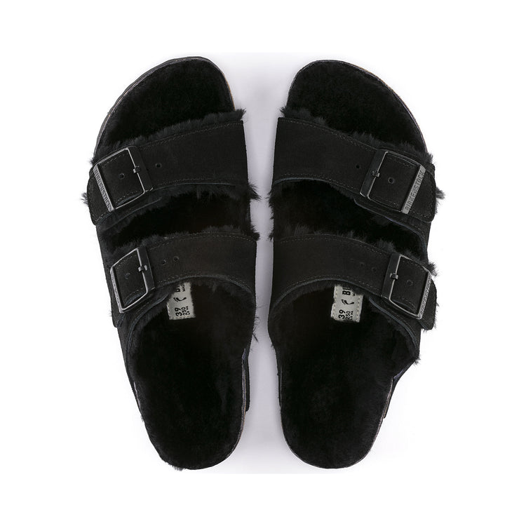 Birkenstock Arizona Shearling Black Suede Leather/Shearling top view