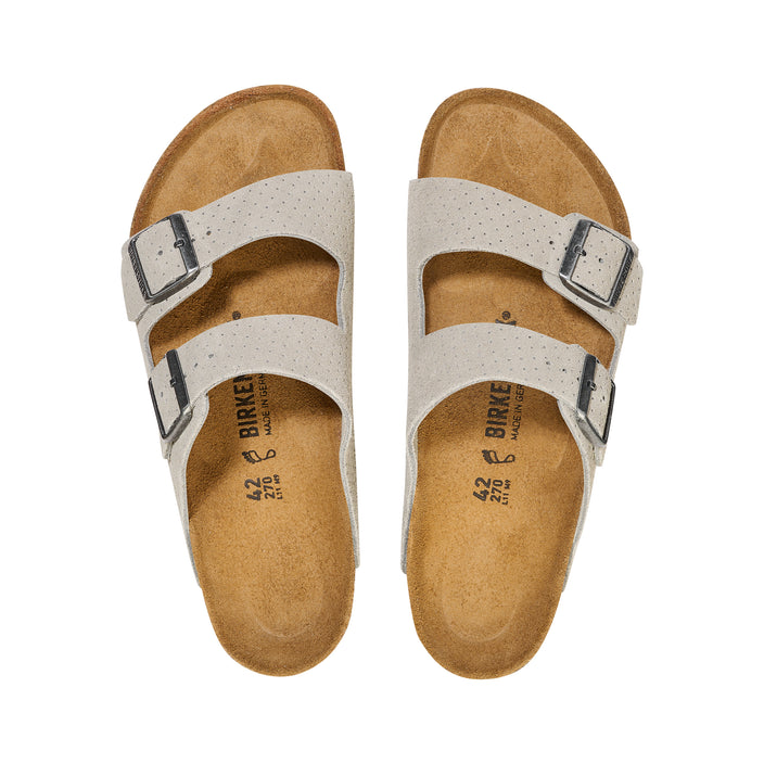 Birkenstock Arizona Embossed Suede Leather Stone Coin top view