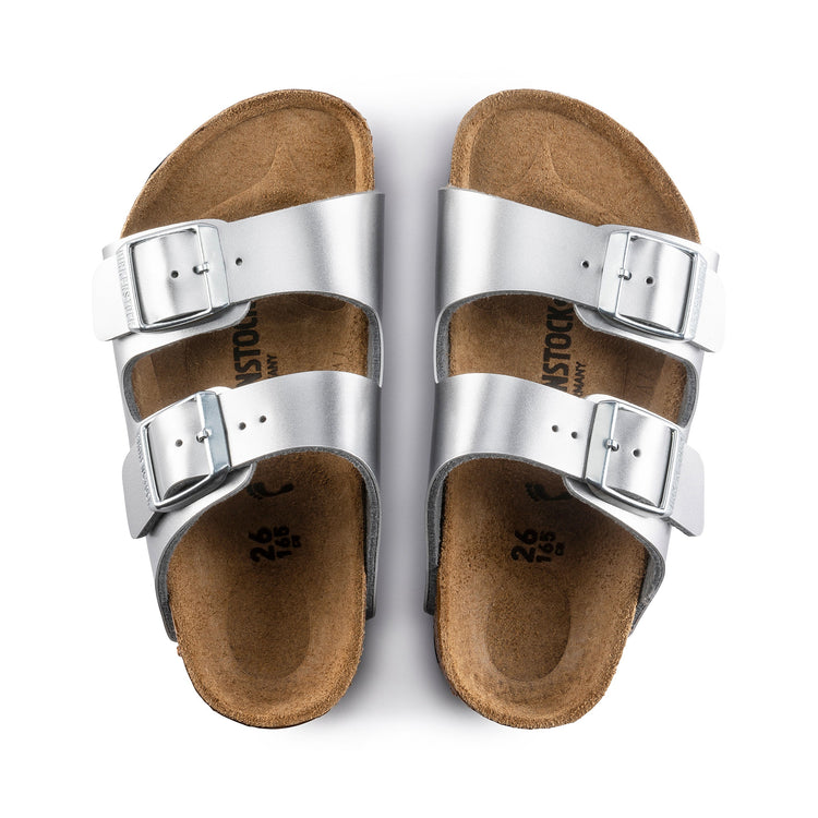 Birkenstock Arizona Kids Metallic Silver Birko-Flor top view