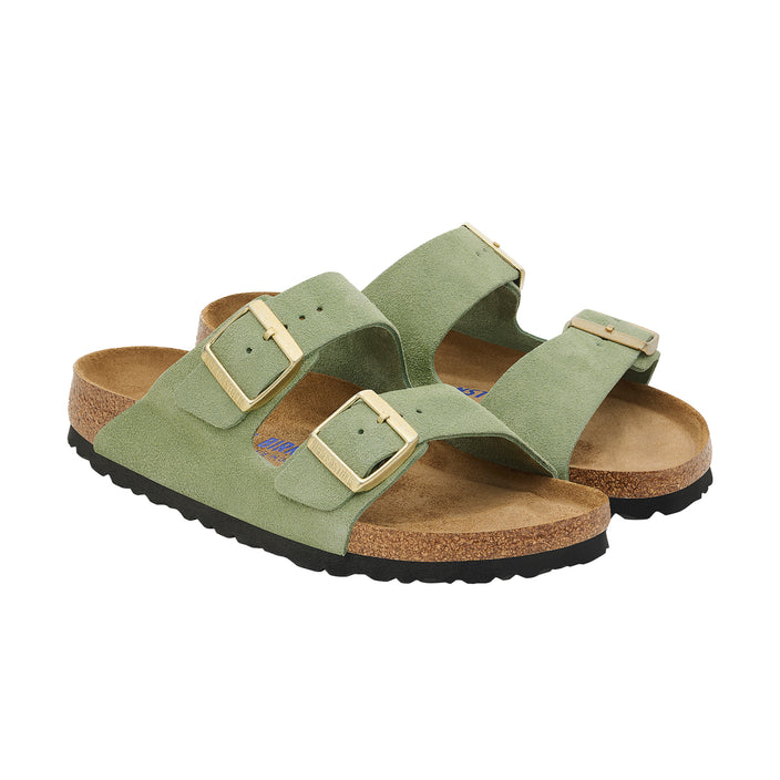 Birkenstock Arizona Soft Footbed Suede Leather Green Tea pair view