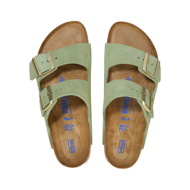 Birkenstock Arizona Soft Footbed Suede Leather Green Tea top view