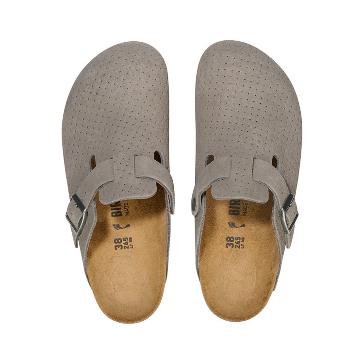 Birkenstock Boston Embossed Suede Leather Stone Coin top view