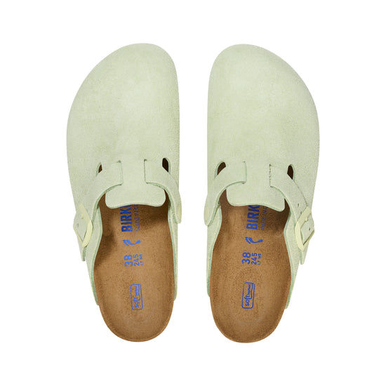 Birkenstock Boston SFB Suede Leather Faded Lime top view