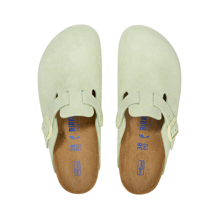 Birkenstock Boston SFB Suede Leather Faded Lime top view