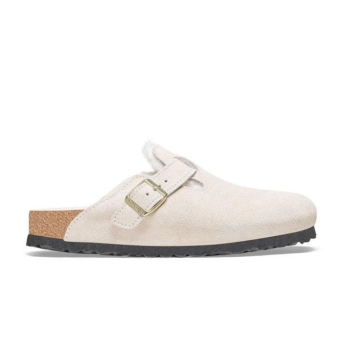 Birkenstock Boston Shearling Antique White Suede Leather/Shearling side view