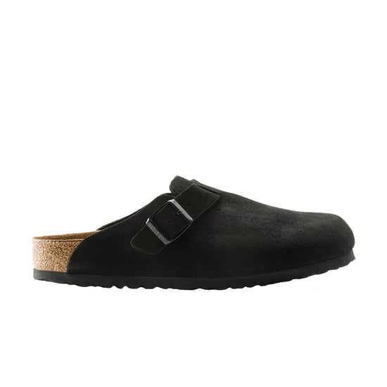 Birkenstock Boston Soft Footbed Black Suede Leather side view
