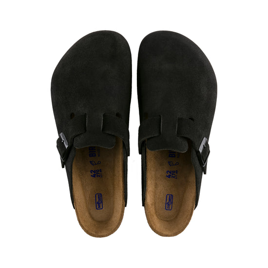 Birkenstock Boston Soft Footbed Black Suede Leather top view