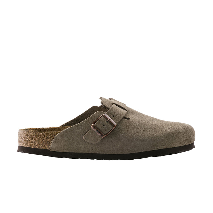 Birkenstock Boston Soft Footbed Taupe Suede Leather side view