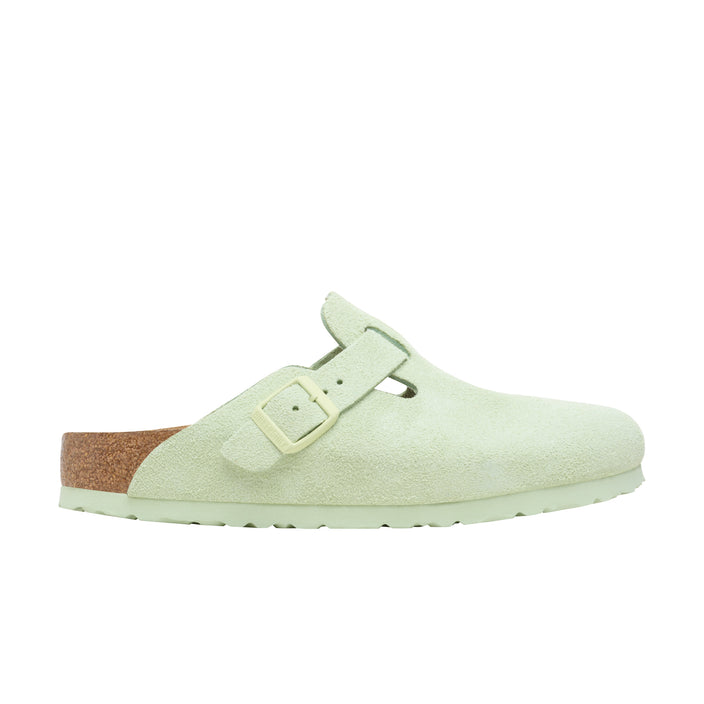 Birkenstock Boston Suede Leather Faded Lime side view