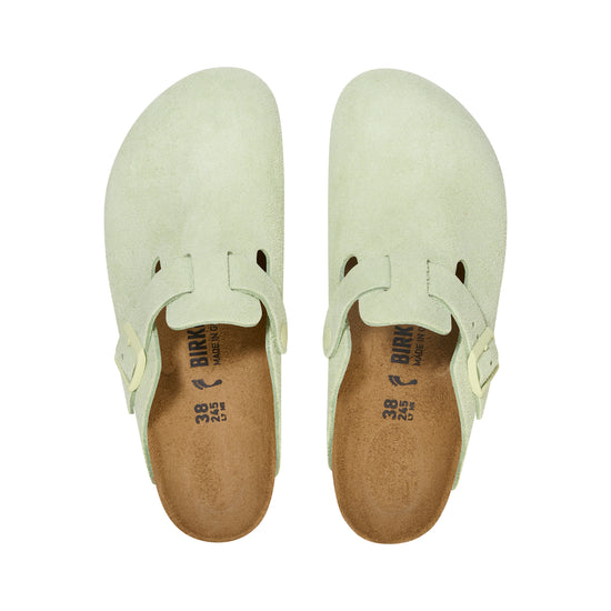 Birkenstock Boston Suede Leather Faded Lime top view