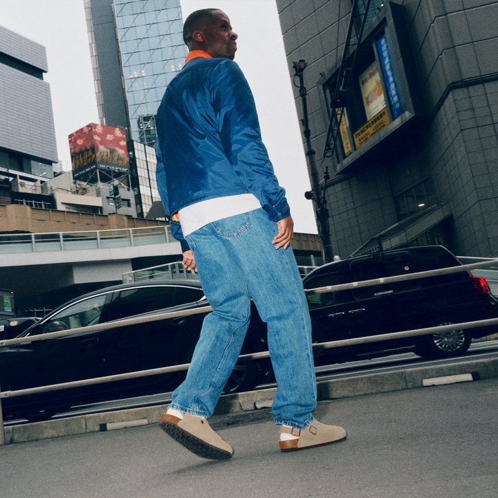 Birkenstock Tokio Taupe Suede Leather on model