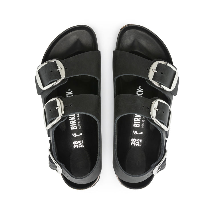 Birkenstock Milano Big Buckle Black Oiled Leather top view