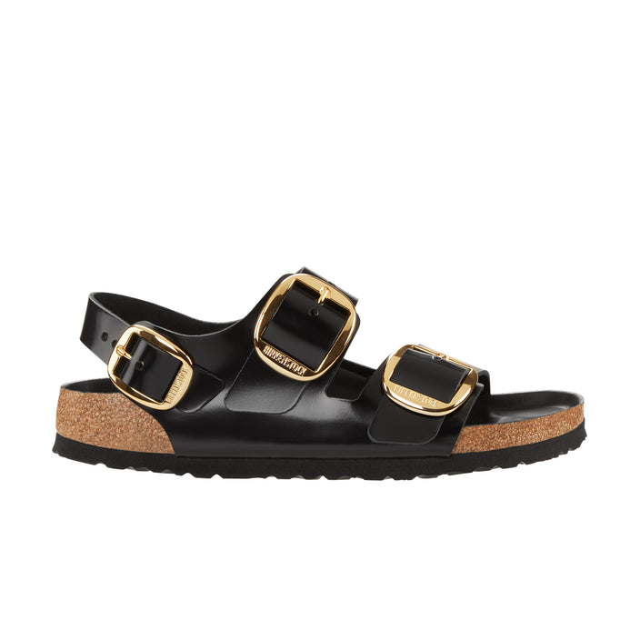 Birkenstock Milano Big Buckle High Shine Black Natural Leather Patent side view