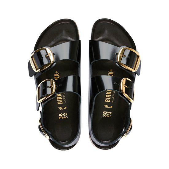 Birkenstock Milano Big Buckle High Shine Black Natural Leather Patent top view