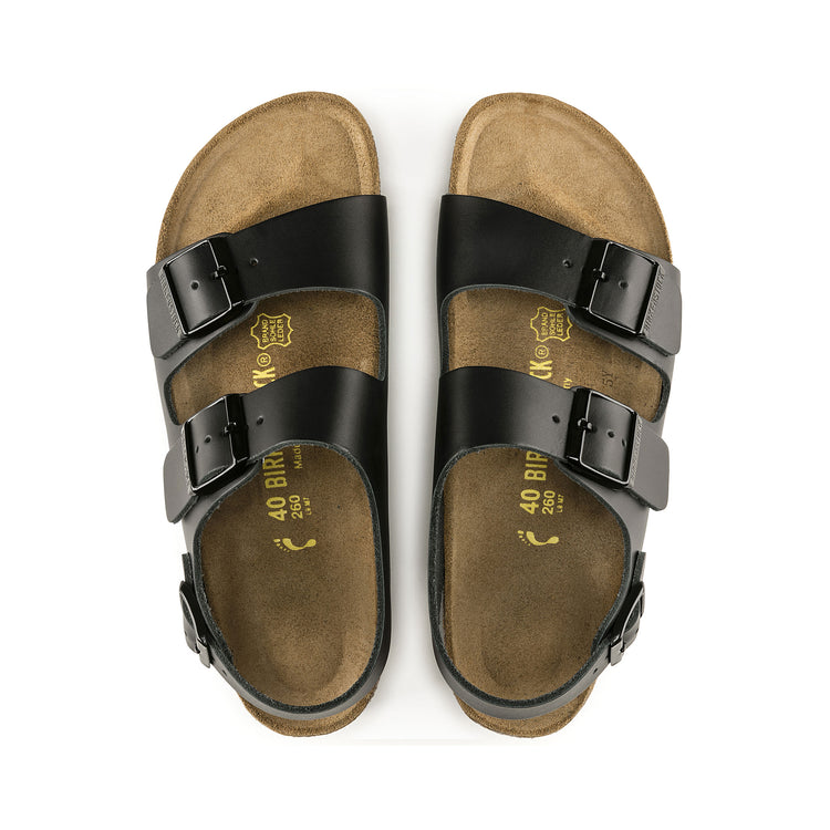 Birkenstock Milano Black Smooth Leather side view top view