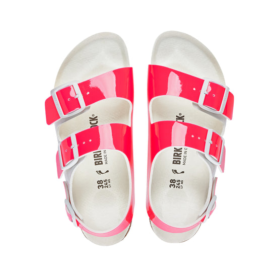 Birkenstock Milano Vegan Birko-Flor Patent Neon Pink/White top view