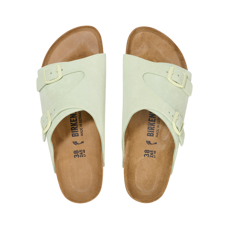 Birkenstock Zurich Faded Lime Suede Leather top view