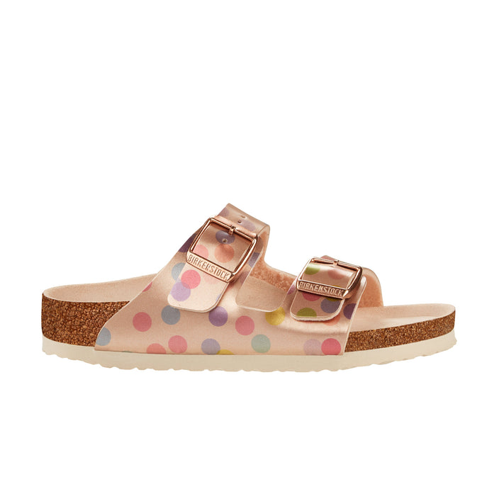 Birkenstock Arizona Kids Birko Flor Electric Metallic Dots Copper side view         