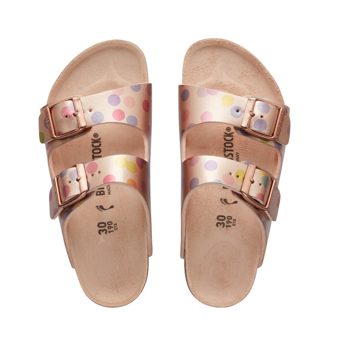 Birkenstock Arizona Kids Birko Flor Electric Metallic Dots Copper top view         