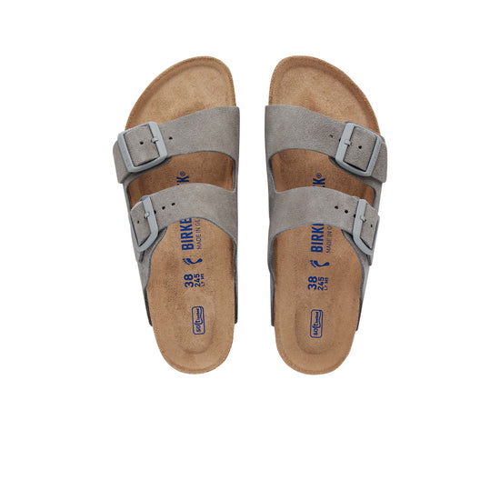 Birkenstock Arizona Soft Footbed Suede Leather Stone Coin top view